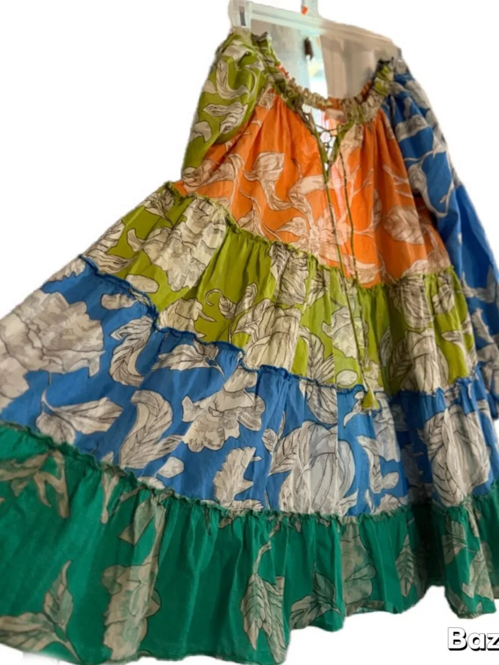 Velzera Colorblock Tropical Floral Cotton Boho Tunic Dress S/M - Picture 4 of 7